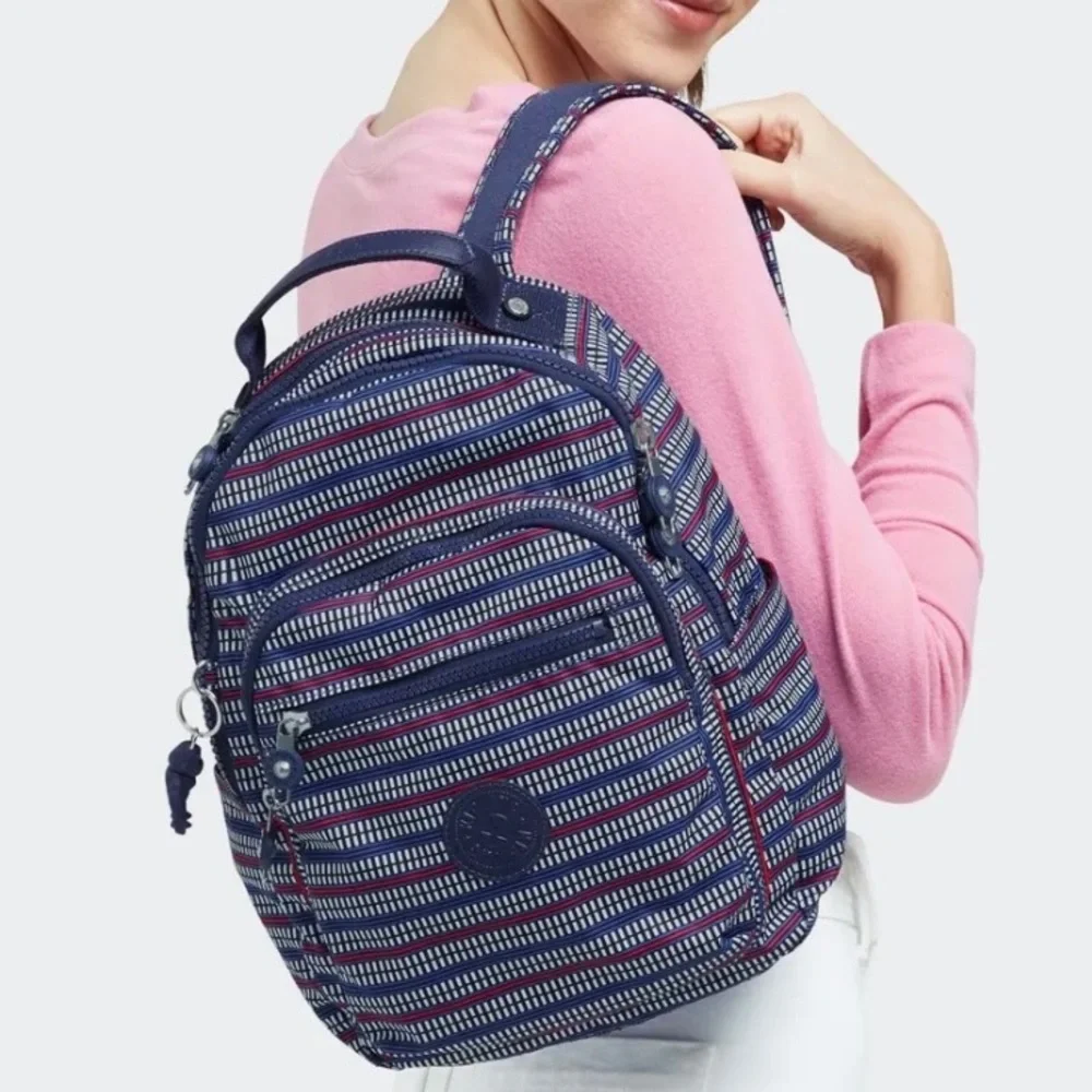 Kipling Small Backpack SEOUL Tablet Protection BLUE GEO PRINT - Picture 4 of 8